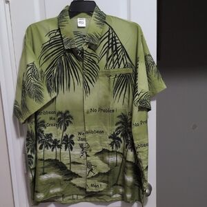 Green Caribbean Jamaican Button Down Shirt
